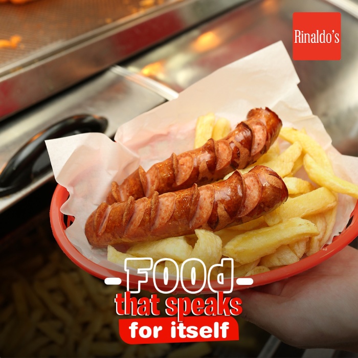 Rinaldo’s two browned, sliced sausages and thick-cut fries in Glasgow. 