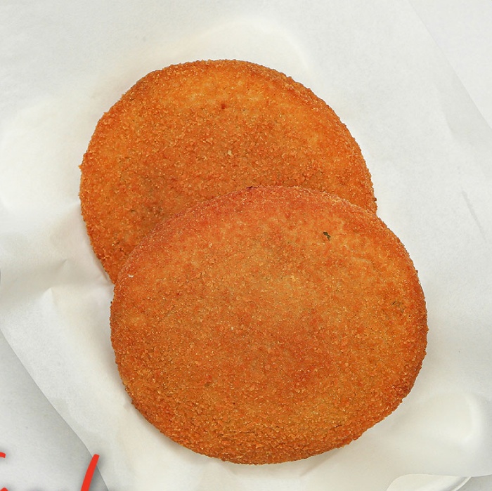 Rinaldo’s two golden-brown fish cakes in Glasgow.