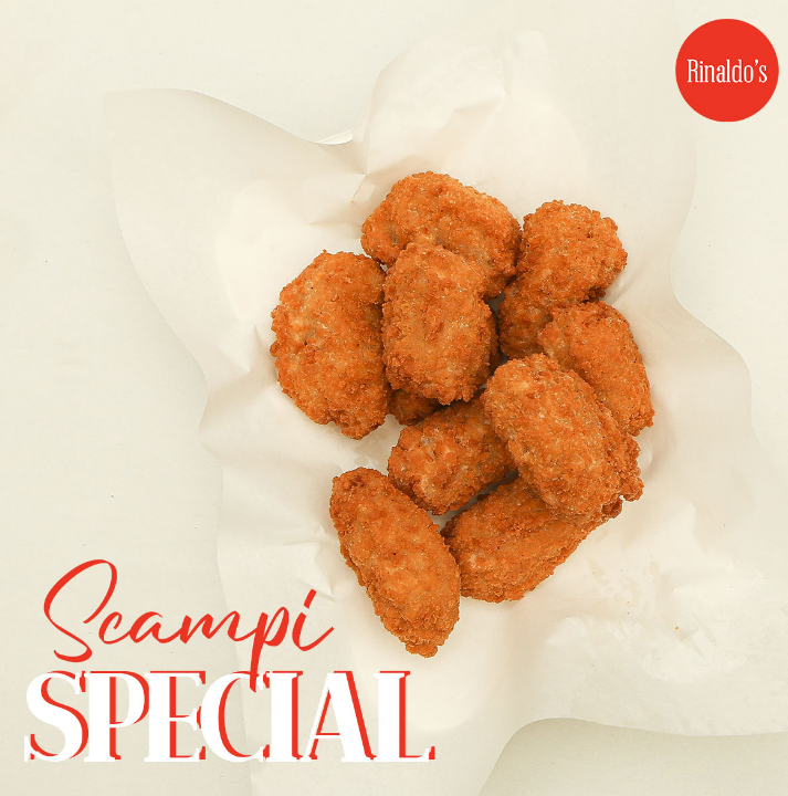 Portion of Rinaldo’s golden breaded scampi pieces in Glasgow.